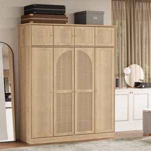 8 Door Armoire Wardrobe with Adjustable Shelves and Hanging Rod - Light Brown or White