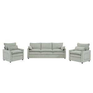 Modern Sofa Set With Double Layer Cushion And Side Storage Pockets