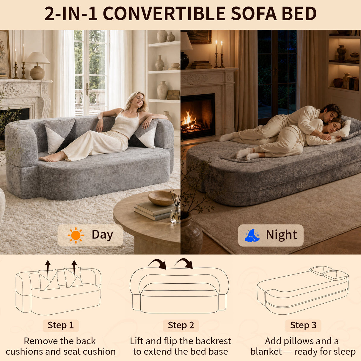 Eggshell Sofa Bed - Convertible Boneless Couch