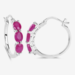 1.81 Carat Genuine Ruby and White Diamond .925 Sterling Silver Earrings