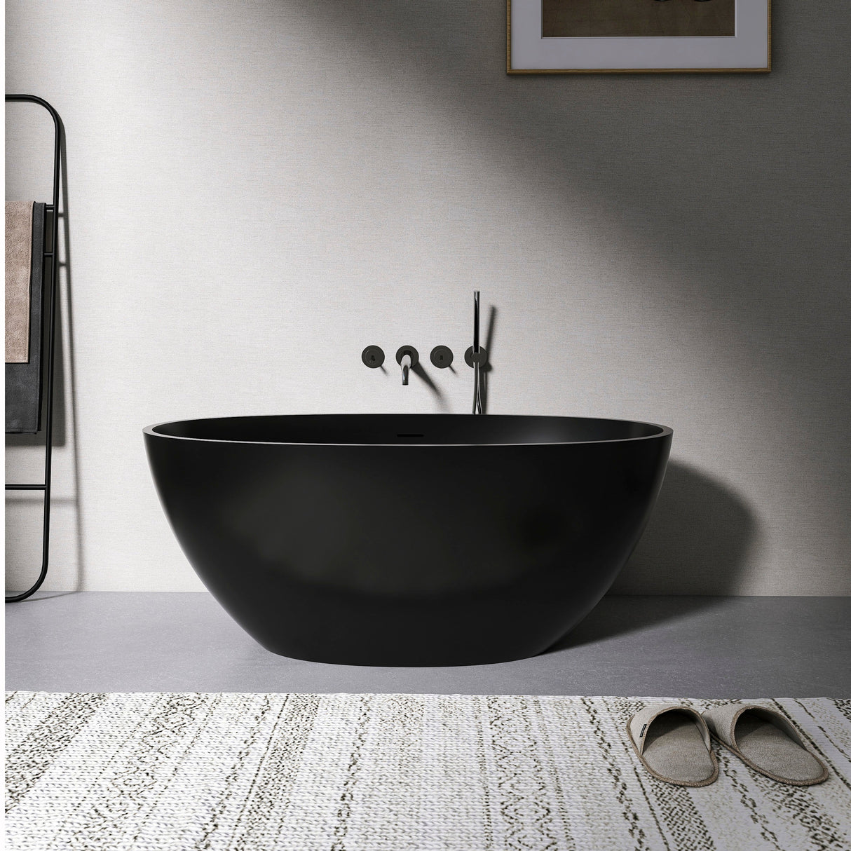 55 Inch Freestanding Solid Surface Soaking Bathtub