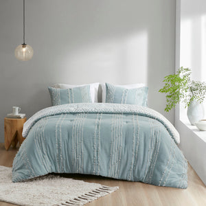3 Piece Cotton Jacquard Comforter Set Aqua King/Cal King