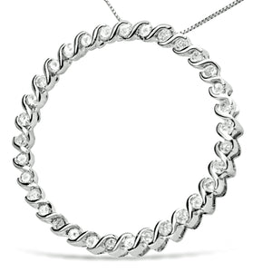 .925 Sterling Silver 3/4 Cttw Round Diamond Spiral Curved Circle Pendant 18" Necklace (I-J Color, I3 Clarity)