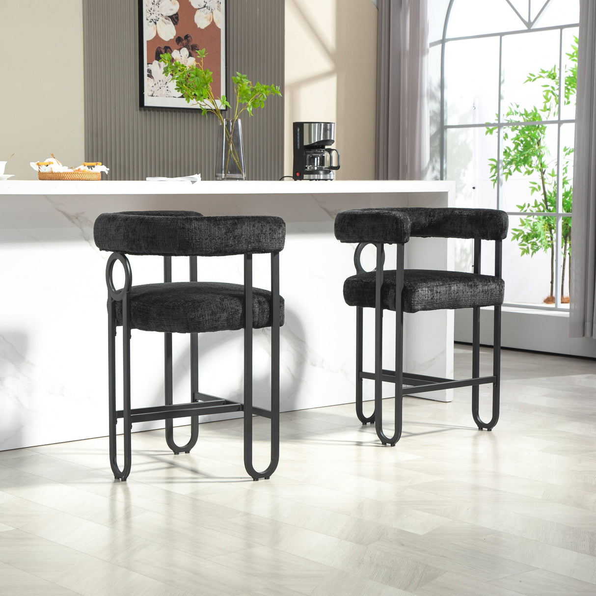 Household bar stools set of 2, modern upholstered with back