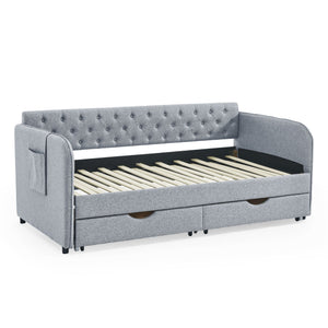 Daybed With Trundle And Storage Drawers, Flat Arms With Pocket