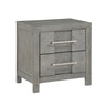 Modern 2 Drawer Nightstand In Gray Finish With Silver Metal Handles, Contemporary Bedside Table With Smooth Glide Drawers