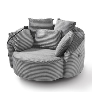 Swivel Accent Barrel Chair With Adjustable Phone Holder, 5 Pillows For Living Room