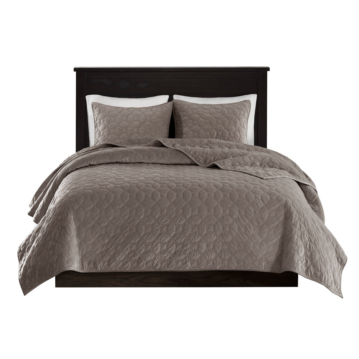 3 Piece Velvet Quilt Set Taupe Full/Queen