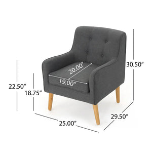 Modern Arm Chair With Tufted Back And Wooden Legs