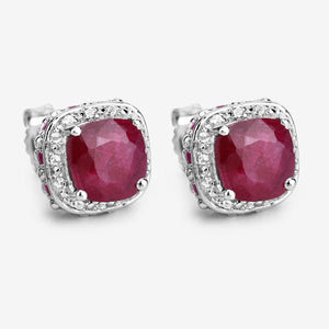 6.12 Carat Dyed Ruby, Ruby and White Topaz .925 Sterling Silver Earrings