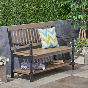Slatted Bench With Built-In Shelf