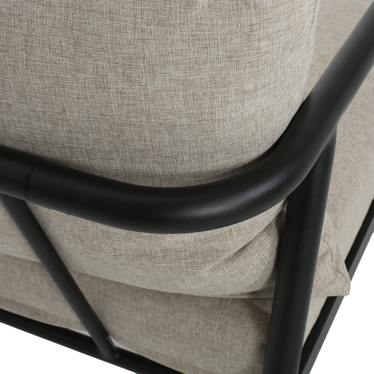 Leora Modern Minimalist Round Tube Sofa Chair with Cushions in Beige and Black Aluminum