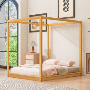 Wood Canopy Platform Bed With Support Legs And Airflow Slats