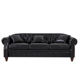 85.8' Living Room Chesterfield Sofa Classic Tufted Design Faux Leather PU Upholstered Sofa with Storage (Black)
