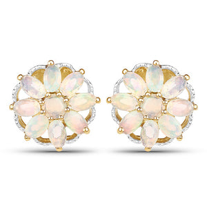 14K Yellow Gold Plated 2.70 Carat Genuine Ethiopian Opal .925 Sterling Silver Earrings