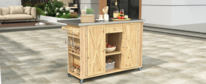 Outdoor Kitchen Island Fir Wood Kitchen Island with Stainless Steel Top