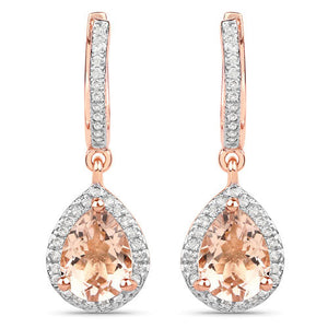 2.03 Carat Genuine Morganite and White Topaz .925 Sterling Silver Earrings