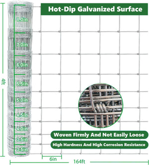 Farm Fence 4ft x 164ft 14-Gauge Heavy Zinc Coated Wire Fencing