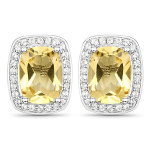 2.81 Carat Genuine Citrine and White Topaz .925 Sterling Silver Earrings
