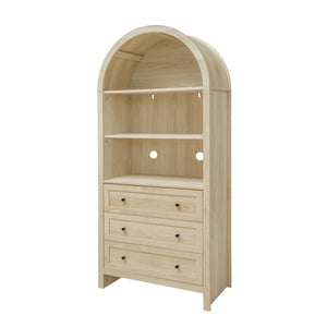 Arched Kitchen Pantry, Modern Farmhouse Wood Kitchen Storage Cabinets, Arched Storage Display Cabinet With Adjustable Shelves, Versatile Cupboard For Kitchen, Dining Room, Living Room - Natural
