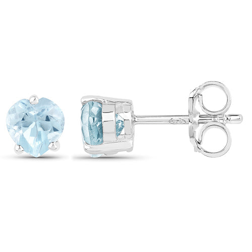 14K White Gold Plated 1.00 Carat Genuine Blue Topaz .925 Sterling Silver Earrings