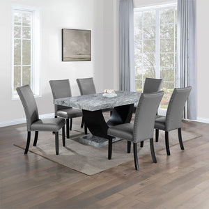 Caralin - Side Chair (Set of 2) - Gray Synthetic Leather & Black