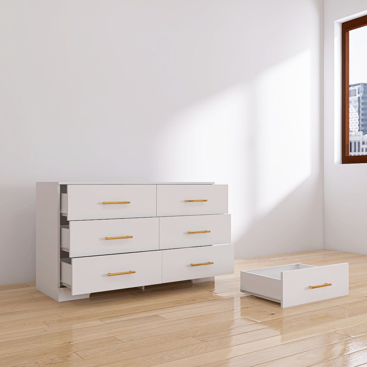 Large 6 Drawers Chest Of Drawer Dressers Table With Handle