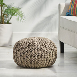 Moro - Knitted Round Pouf with Pumpkin Shape