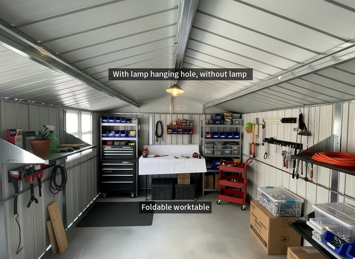 12x10 Ft Metal Garden Shed with Apex Roof and Shelving - Grey