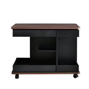 Adjustable End Table With Wheels, 360°Rotating Top And Storage Space