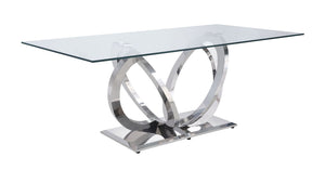 Finley Clear Glass Top Mirrored Dining Table - Silver