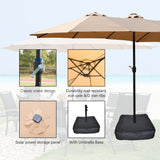 15x9ft Large Double-Sided Rectangular Outdoor Twin Patio Market Umbrella with Light and Base - Taupe