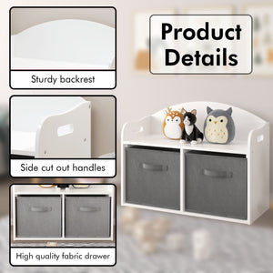 Toy Box Bench With Collapsible Drawers, Storage Cabinet Organizer - White