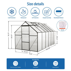 Polycarbonate house Raised Base And Anchor Aluminum Heavy Duty Walk-In houses For Outdoor Backyard In All Season