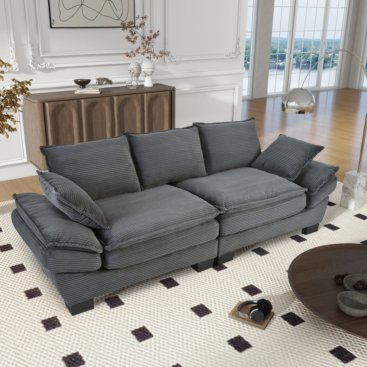U-Style 85.4" Modern Curved Sofa