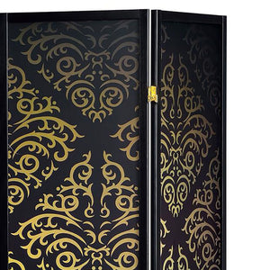 4 Panel Folding Screen With Diamond Scrollwork Motif - Black