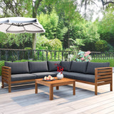 GO Wood Structure Outdoor Sofa Set with Gray Cushions