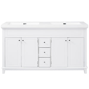 Bathroom Vanity With Double Sinks, 3 Drawers & 4 Doors, Soft Close, All Open Back Design - White
