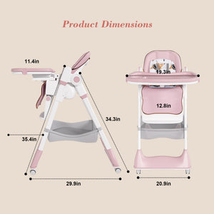 Adjustable Baby High Chair 0-6 Years – Portable Infant Feeding Seat (Pink)