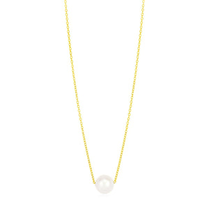 14k Yellow Gold Pearl Solitaire Necklace
