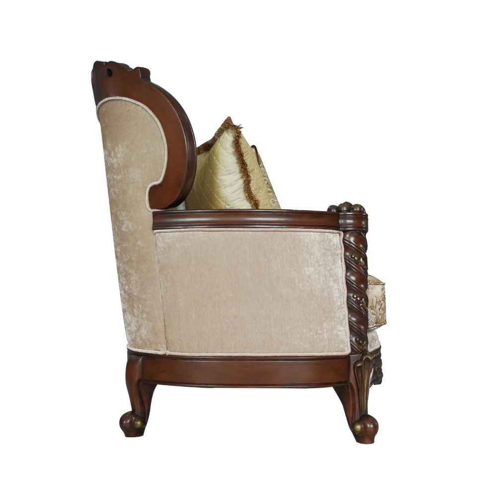 Devayne - Sofa With 6 Pillows (Same Lv01582) - Pattern Fabric & Dark Walnut