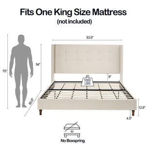 Peyton - Upholstered Bed With 54" High Headboard, Traditional Hand Buttoned Tufting