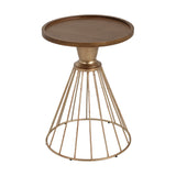 Hollow Edge Retro Art Pine Side Table with Antique Gold and Natural Color