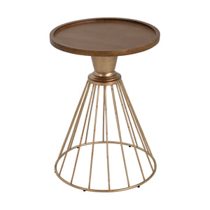 Hollow Edge Retro Art Pine Side Table with Antique Gold and Natural Color