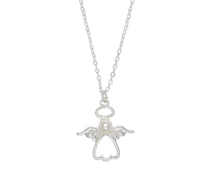 Silver Angel with Pearl Necklace