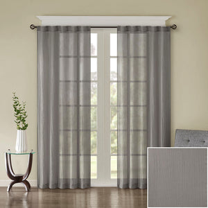 Solid Crushed Curtain Panel Pair with Sheer Texture - Grey