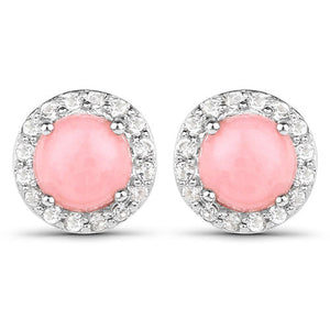 1.36 Carat Genuine Pink Opal and White Topaz .925 Sterling Silver Earrings