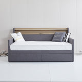 Twin Size Linen Upholstered Daybed with Storage Drawers and LED Lights