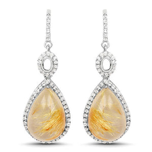 10.04 Carat Genuine Golden Rutile And White Topaz .925 Sterling Silver Earrings