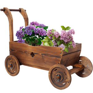 Wooden Wagon Planter Box, Mobile Garden Planter with Wheels